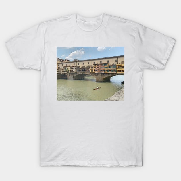 Solo Kayak On The Arno River T-Shirt by KirtTisdale